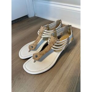 Donald J Pliner Womens White Cork Wedge Thong Sandals Strappy Back Zip Size 9M